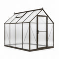 Serre de jardin en aluminium brun foncé et polycarbonate translucide avec porte et lucarne, 244 × 183 × 215 cm