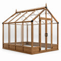 Serre de jardin en bois marron avec panneaux transparents et double porte, 244 × 183 × 242 cm
