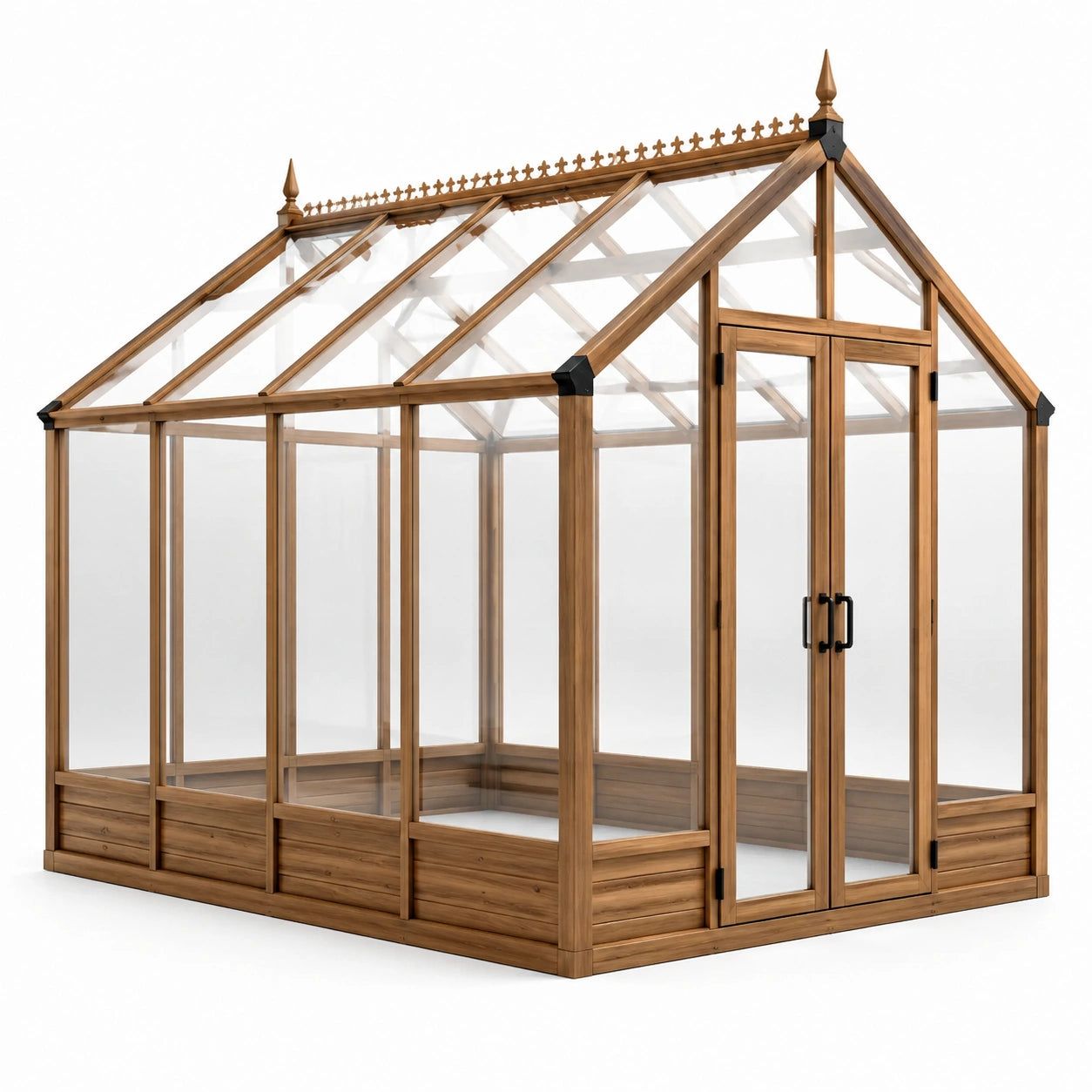 Serre de jardin en bois marron avec panneaux transparents et double porte, 244 × 183 × 242 cm