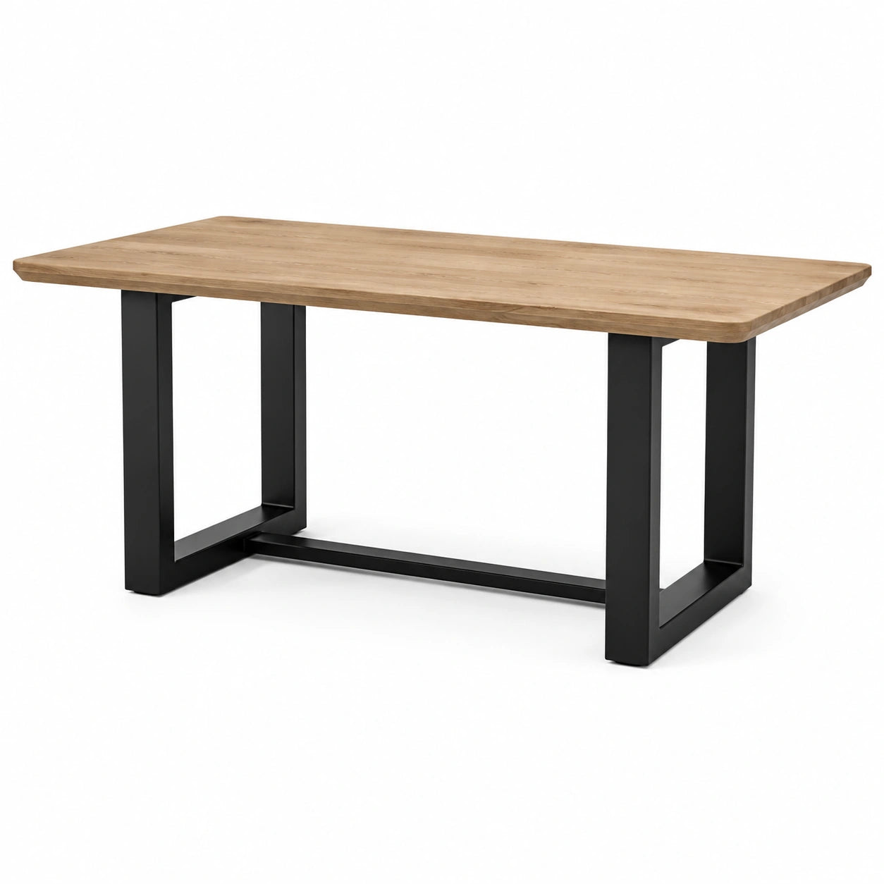 Table à manger industrielle 180 × 90 × 76 cm, plateau effet chêne clair et structure en métal noir