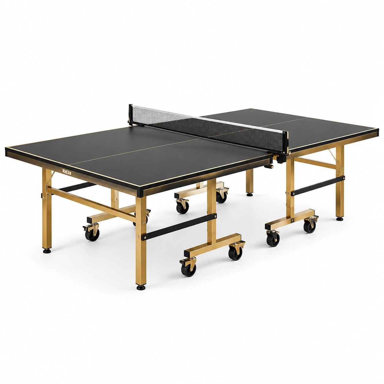 Table de ping-pong pliable avec roulettes et filet, 274 × 152,5 × 76 cm, noire et dorée
