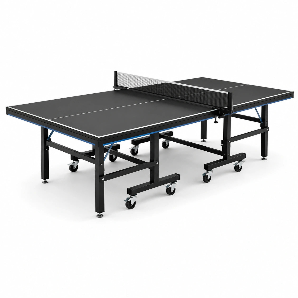 Table de tennis de table pliable mobile, noire, bleue et blanche, 274 × 152,5 × 76 cm