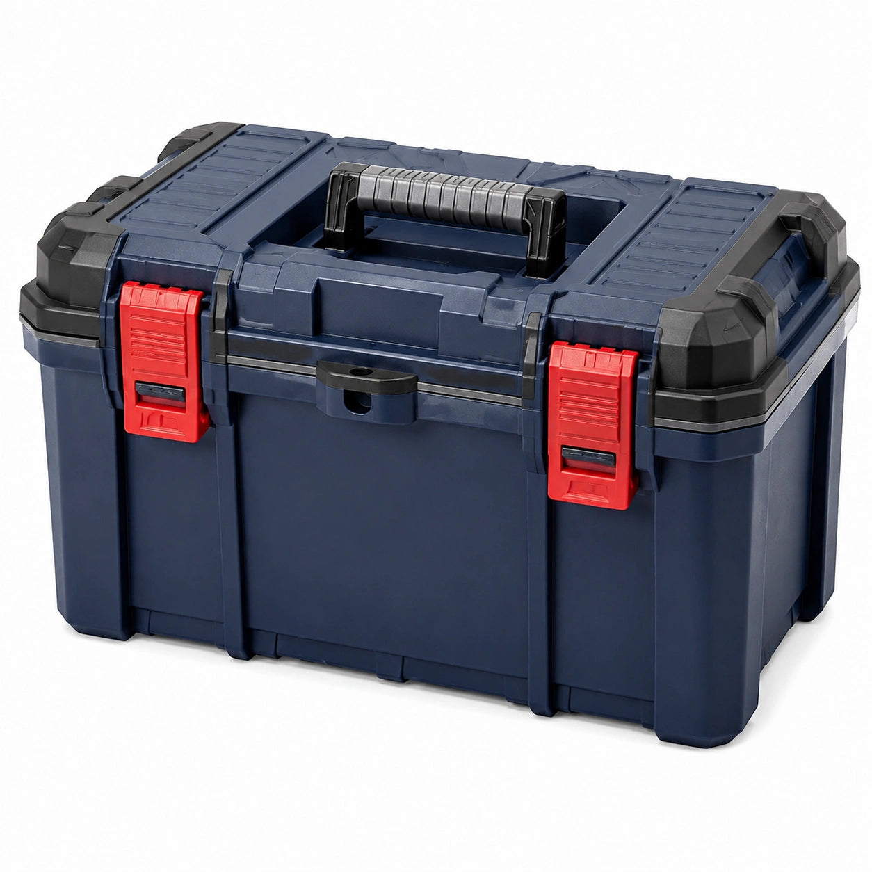 Boîte à outils portable en plastique rigide, bleu marine, noir et rouge, 58 × 30 × 34 cm, double fermeture