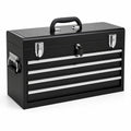 Caisse à outils en acier noir et argenté, 52 × 22 × 35 cm, 4 tiroirs verrouillables avec poignées