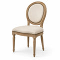 Chaise à dossier médaillon en bois naturel et tissu beige, 50 × 55 × 96 cm, style classique