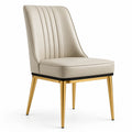 Chaise contemporaine en similicuir beige avec pieds en métal doré, 50 × 58 × 88 cm