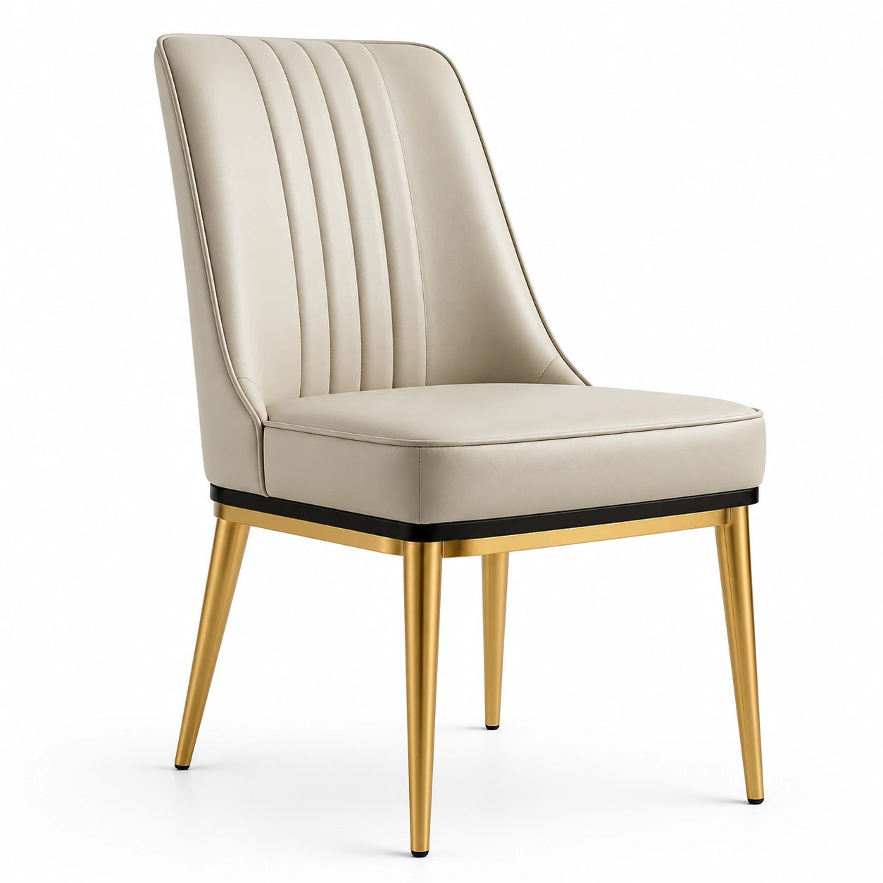 Chaise contemporaine en similicuir beige avec pieds en métal doré, 50 × 58 × 88 cm