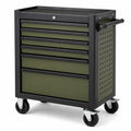 Servante d’atelier mobile verrouillable en acier, 6 tiroirs, 77 × 46 × 97 cm, noir et vert olive