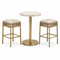 Ensemble de bar 3 pièces avec table ronde Ø 70 × H 105 cm et 2 tabourets 43 × 43 × H 76 cm, beige, doré et blanc cassé