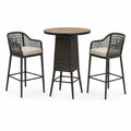 Ensemble de bar extérieur 3 pièces marron foncé et beige, table ronde Ø 70 × H 100 cm et 2 fauteuils 58 × 58 × H 105 cm