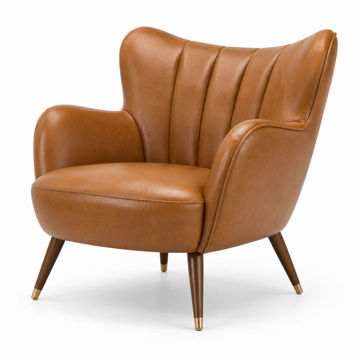 Fauteuil rétro camel aspect cuir avec dossier enveloppant, 90 × 83 × 95 cm