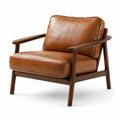 Fauteuil rétro en bois brun et revêtement aspect cuir cognac, 78 × 82 × 83 cm