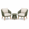 Salon de jardin 3 pièces, 2 fauteuils 73 × 75 × 82 cm et table ronde Ø 50 × 45 cm, vert olive, beige clair et bois naturel
